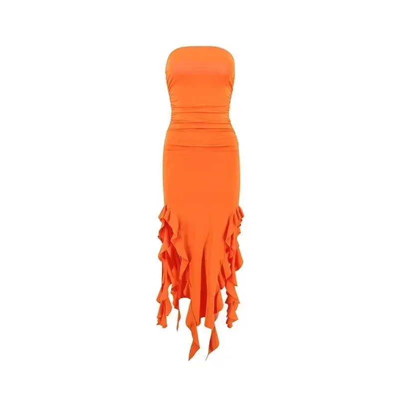 BWQ Long Dresses For Women Slit Sexy Bodycon Sleeveless Jellyfish Dress Hot Girls Fashion Off The Shoulders Maxi Dress Woman