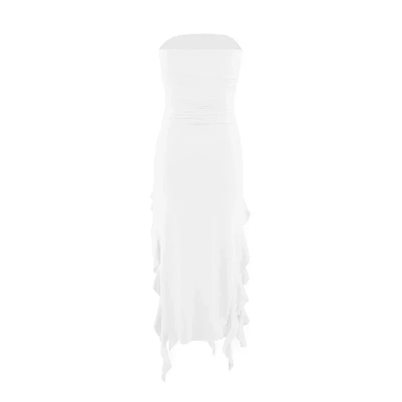 BWQ Long Dresses For Women Slit Sexy Bodycon Sleeveless Jellyfish Dress Hot Girls Fashion Off The Shoulders Maxi Dress Woman
