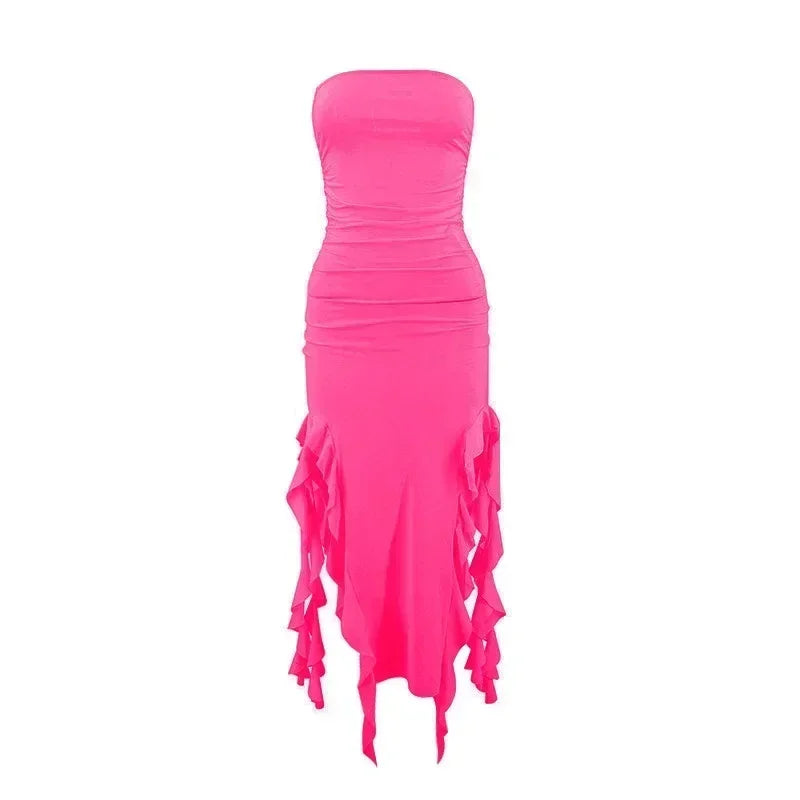 BWQ Long Dresses For Women Slit Sexy Bodycon Sleeveless Jellyfish Dress Hot Girls Fashion Off The Shoulders Maxi Dress Woman