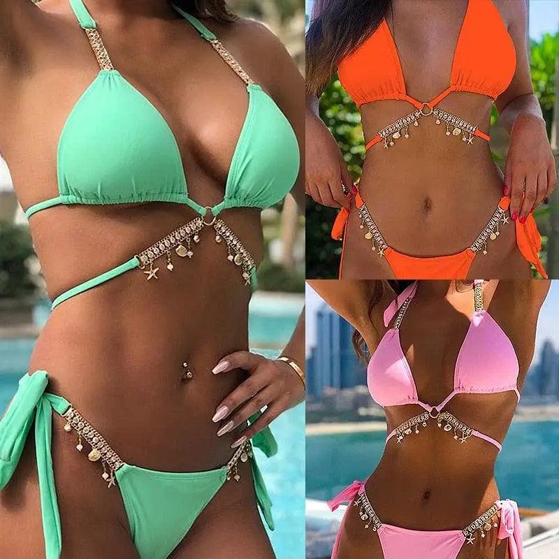 Luxury Woman Bikini Set Diamond Swimsuit Vintage Ladies Swimwear Low Waist Bathing Suit Shining Summer Beach Wear